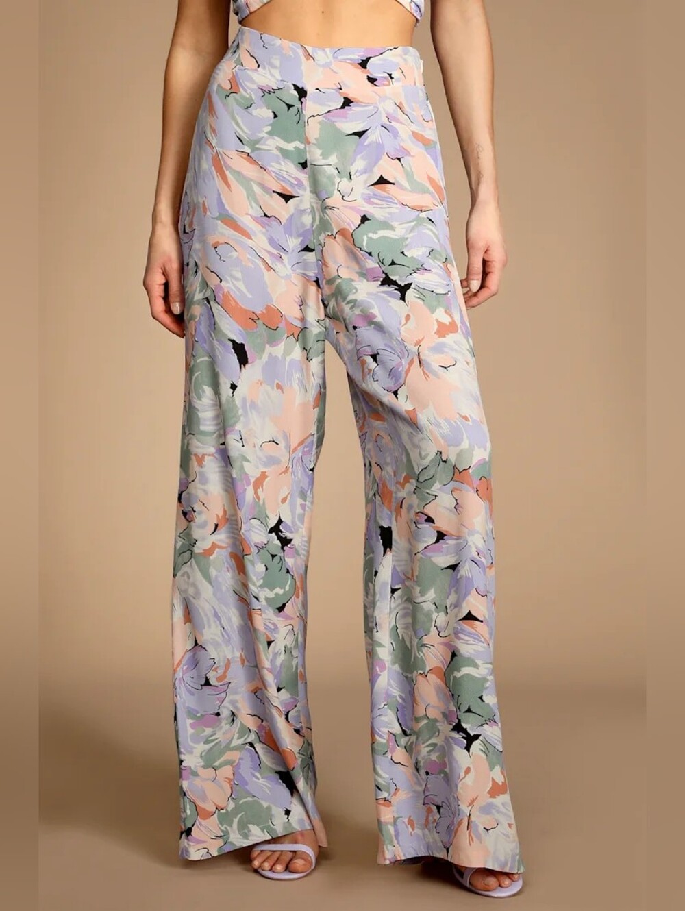 Lulus Palm Beach Babe Lilac Floral Print Wide-Leg Pants HAL3